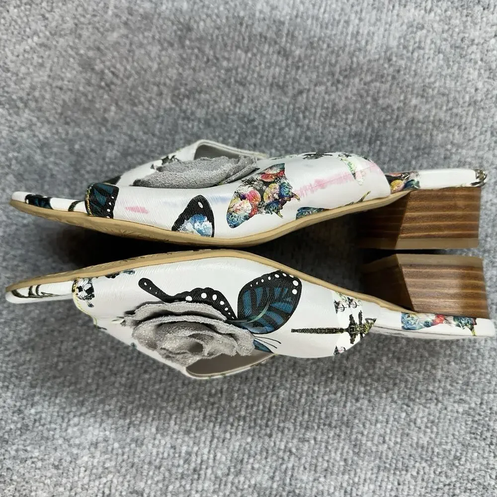 L'Artiste By Spring Step Isittora White Multi Women's Slides Size 9 Butterfly